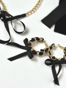 Mercer Link Earrings | Gold Plated Chain Earring with Bow | Soft Grosgrain Bow | Chain Link Hoops | Gifts for Her-Bardot Bow Gallery-Bardot Bow Gallery