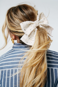 Tweed Fray Bow | Multiple colors | Classic Tweed Bow | Choose your fastener-Bardot Bow Gallery-Beaded Cream-Medium Alligator Clip-Bardot Bow Gallery