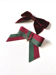 The Fitzgerald Links Bow | Vintage 1940’s Grosgrain | Luxury Hair Bow | Neckwear | Designer Bow | Red and Green Bow-Bardot Bow Gallery-Brooch Pin-Bardot Bow Gallery