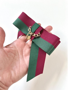 The Fitzgerald Links Bow | Vintage 1940’s Grosgrain | Luxury Hair Bow | Neckwear | Designer Bow | Red and Green Bow-Bardot Bow Gallery-Brooch Pin-Bardot Bow Gallery