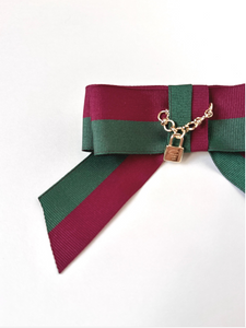 The Fitzgerald Links Bow | Vintage 1940’s Grosgrain | Luxury Hair Bow | Neckwear | Designer Bow | Red and Green Bow-Bardot Bow Gallery-Brooch Pin-Bardot Bow Gallery