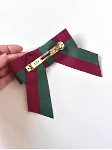 The Fitzgerald Links Bow | Vintage 1940’s Grosgrain | Luxury Hair Bow | Neckwear | Designer Bow | Red and Green Bow-Bardot Bow Gallery-Brooch Pin-Bardot Bow Gallery