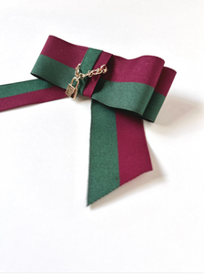 The Fitzgerald Links Bow | Vintage 1940’s Grosgrain | Luxury Hair Bow | Neckwear | Designer Bow | Red and Green Bow-Bardot Bow Gallery-Brooch Pin-Bardot Bow Gallery