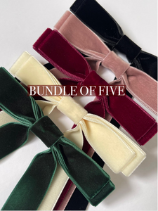 Bow Bundle | The Standard Velvet Long Bow Bundle | Set of 5 | Several Colors | Gift under 100 | Gift for Her-Bardot Bow Gallery-Classic-Alligator Clip-Bardot Bow Gallery