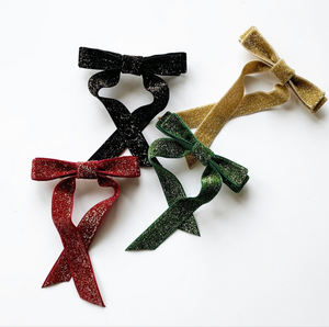 Lurex Metallic Velvet Bow | Tinsel Series | Sparkle Hair Bow | Bow Clip, Barrette, Hair Tie | Multiple Colors-Hair Bow-Bardot Bow Gallery-Black-Medium Barrette-Bardot Bow Gallery