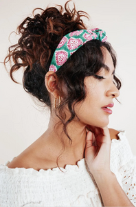 The Maya Knot Headband | Knot Headband | Handmade in USA | Indian Block Prints | Reclaimed Vintage Fabric Remnants | Unique and Reclaimed-Headband-Bardot Bow Gallery-Leafy Vines-Bardot Bow Gallery