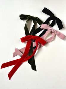 Effortless Skinny Silk Velvet Bow | Luxury Bow | Custom Fastener | Double Sided Silk Velvet-Bardot Bow Gallery-Merry Crimson-Bardot Bow Gallery