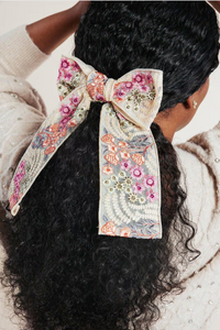 The Prairie Bow | Embroidered Saree Ribbon | Floral Bow Clip | Oversized Boho Embroidered Bow | Gift for Her-Bardot Bow Gallery-Dawn-Large Barrette-Bardot Bow Gallery