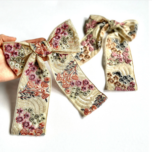 The Prairie Bow | Embroidered Saree Ribbon | Floral Bow Clip | Oversized Boho Embroidered Bow | Gift for Her-Bardot Bow Gallery-Dawn-Large Barrette-Bardot Bow Gallery