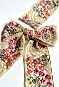 The Prairie Bow | Embroidered Saree Ribbon | Floral Bow Clip | Oversized Boho Embroidered Bow | Gift for Her-Bardot Bow Gallery-Dawn-Large Barrette-Bardot Bow Gallery