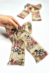 The Prairie Bow | Embroidered Saree Ribbon | Floral Bow Clip | Oversized Boho Embroidered Bow | Gift for Her-Bardot Bow Gallery-Dawn-Large Barrette-Bardot Bow Gallery