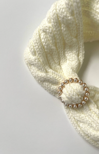 Vintage Pearl Earwarmer Headband | Cable Knit | Soft Headband | Accessories | Handmade in USA-Bardot Bow Gallery-White-Bardot Bow Gallery