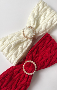 Vintage Pearl Earwarmer Headband | Cable Knit | Soft Headband | Accessories | Handmade in USA-Bardot Bow Gallery-White-Bardot Bow Gallery