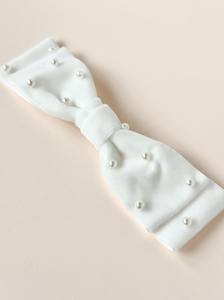 Pearl Velvet Blair Bow | Hand Sewn Bridal Bow | Special Occasion Bow | Optional Veil-Bardot Bow Gallery-Bow only-Medium Alligator Clip-Bardot Bow Gallery