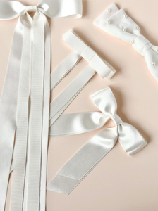 Pearl Velvet Blair Bow | Hand Sewn Bridal Bow | Special Occasion Bow | Optional Veil-Bardot Bow Gallery-Bow only-Medium Alligator Clip-Bardot Bow Gallery