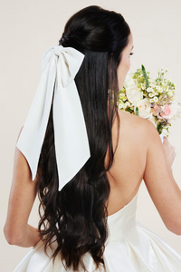 The Georgette Statement Bow | Oversize Georgette Bow with Long Tails | Non-Traditional Bridal Veil Hair Piece | Gifts for the Bride-Hair Bow-Bardot Bow Gallery-White-Bardot Bow Gallery