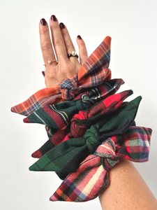 Flannel Series Knot Scrunchies | Cozy Collection | Bow Scrunchies | Plaid Oversize Knot Scrunchies | Fall Hair Accessories | Handmade-scrunchies-Bardot Bow Gallery-Douglas Fir-Bardot Bow Gallery