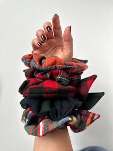 Flannel Series Knot Scrunchies | Cozy Collection | Bow Scrunchies | Plaid Oversize Knot Scrunchies | Fall Hair Accessories | Handmade-scrunchies-Bardot Bow Gallery-Buffalo Check - Red-Bardot Bow Gallery