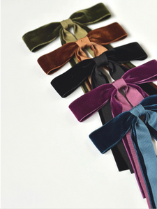 The SoHo Bow | The Fall Collection | Silk Velvet Grosgrain Bow | Upscale Women's Bow | Custom Fastener | Double Faced Silk Velvet-Bardot Bow Gallery-Black-Hair Tie-Bardot Bow Gallery