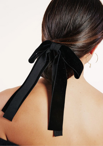 The SoHo Bow | The Fall Collection | Silk Velvet Grosgrain Bow | Upscale Women's Bow | Custom Fastener | Double Faced Silk Velvet-Bardot Bow Gallery-Black-Hair Tie-Bardot Bow Gallery