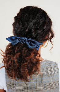 Silk Series Knot Scrunchie | Silky Chiffon | Sleeping Silk Scrunchie | Luxury Designer Hair Accessories | Hand Tied-knot scrunchie-Bardot Bow Gallery-Smoke Blue-Bardot Bow Gallery