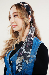 Effortless Scarf Headband | Esme Painted Floral | Chiffon | Easy to Style | Luxury Designer Headbands | Made to Order-Headband-Bardot Bow Gallery-Bardot Bow Gallery