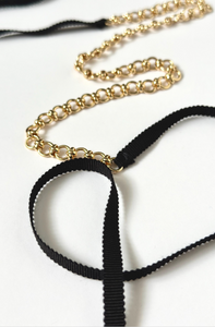 Mercer Link Choker Necklace | Gold Plated Chain Choker with Ribbon Tails | Soft Grosgrain Bow | Chain Link Hoops | Gifts for Her-Bardot Bow Gallery-Bardot Bow Gallery