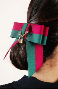 The Fitzgerald Links Bow | Vintage 1940’s Grosgrain | Luxury Hair Bow | Neckwear | Designer Bow | Red and Green Bow-Bardot Bow Gallery-Brooch Pin-Bardot Bow Gallery