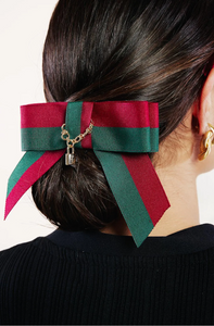 The Fitzgerald Links Bow | Vintage 1940’s Grosgrain | Luxury Hair Bow | Neckwear | Designer Bow | Red and Green Bow-Bardot Bow Gallery-Brooch Pin-Bardot Bow Gallery