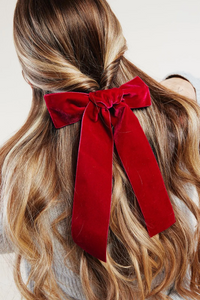 Luxe Hand Tied Velvet Long Bow | Classic French Girl Hair Bow | Luxury Designer Hair Accessories | Made to Order-Hair Bow-Bardot Bow Gallery-Balsam-Medium Barrette-Bardot Bow Gallery