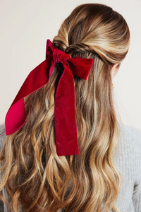 Luxe Hand Tied Velvet Long Bow | Classic French Girl Hair Bow | Luxury Designer Hair Accessories | Made to Order-Hair Bow-Bardot Bow Gallery-Balsam-Medium Barrette-Bardot Bow Gallery