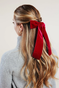 Luxe Hand Tied Velvet Long Bow | Classic French Girl Hair Bow | Luxury Designer Hair Accessories | Made to Order-Hair Bow-Bardot Bow Gallery-Balsam-Medium Barrette-Bardot Bow Gallery