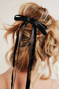 The Park Avenue Bow | Satin Velvet Skinny Long Bow Series | Luxury Bow | U Bar Fastener-Bardot Bow Gallery-Small Alligator Clip-Bardot Bow Gallery