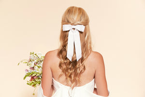 Grosgrain Oversize Long Bow | Petite Oversize Long Bow with Tails | Luxury Designer Hair Accessories | Made to Order-Hair Bow-Bardot Bow Gallery-Medium Barrette-Black-Bardot Bow Gallery