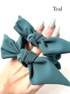 Crepe Oversize Knot Scrunchie | Bow Scrunchie | Multiple Colors | Hand Tied-scrunchie-Bardot Bow Gallery-Teal-Bardot Bow Gallery