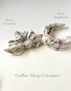 Fall Prep Set | Knot Headband and Knot Scrunchie | Sophisticated Luxury Accessories | Hand Tied and Made to Order-Set-Bardot Bow Gallery-Coffee Shop Creamer-Headband & Scrunchie-Bardot Bow Gallery