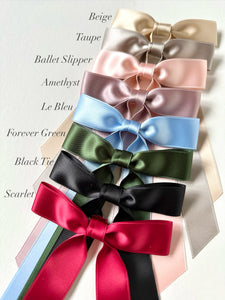 The Minimalist Bow | Satin Long Bow Series | Special Occasion Bow | Dressy Hair Bow for Women | Mommy and Me | Made to Order-hair bow-Bardot Bow Gallery-Alligator Clip-Black-Bardot Bow Gallery