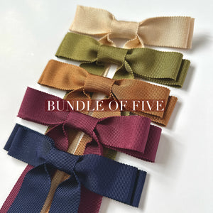 Bow Bundle | Grosgrain Long Bow Bundle | Set of 5 | Gift under 100 | Gift for Her-Bardot Bow Gallery-Hair Tie-Bardot Bow Gallery