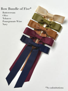 Bow Bundle | Grosgrain Long Bow Bundle | Set of 5 | Gift under 100 | Gift for Her-Bardot Bow Gallery-Hair Tie-Bardot Bow Gallery