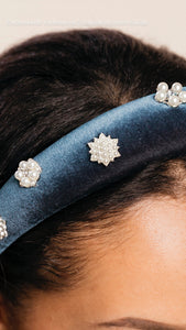 Snowflake Crystal Velour Knit Padded Headband | 90s Headband | Winter Holiday | Luxury Designer Headband | Made to Order-Headband-Bardot Bow Gallery-Bardot Bow Gallery
