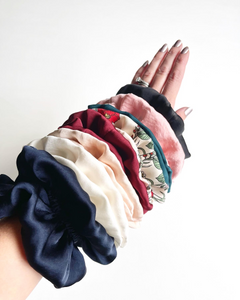 Ruffle Silk Series Scrunchie | Multiple Colors | Unique Design | Handmade | Luxury Designer Hair Accessories | Handmade in USA-scrunchie-Bardot Bow Gallery-Navy-Bardot Bow Gallery
