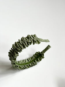 Ruffle Headband | Petersham Grosgrain Ribbon | Gathered by Hand | Luxury Designer Headband | Made to Order-Headbands-Bardot Bow Gallery-Green-Bardot Bow Gallery