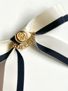 Sailor Vintage Grosgrain Long Bow | Luxe Link Series | Bow with Tails | Bow Clip, Barrette, Brooch | Luxury Designer Hair Accessories | Made to Order in USA-Hair Bow-Bardot Bow Gallery-Hair Tie-Bardot Bow Gallery