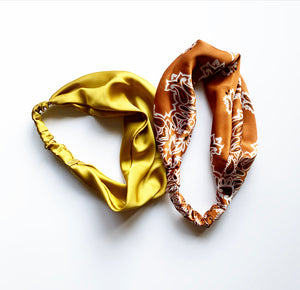 Scarf Headband Copper Paisley and Solid Chartreuse-Bardot Bow Gallery-Copper bandanna-Bardot Bow Gallery