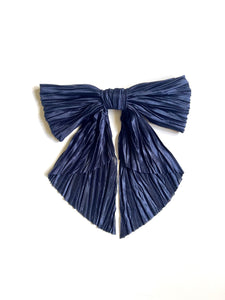 Pleated Oversize Bow | Fabric Bow with Tails | Pleated Satin | Luxury Designer Hair Accessories | Made to Order-Hair Bow-Bardot Bow Gallery-Sapphire-Medium Alligator Clip-Bardot Bow Gallery