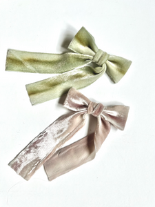 Le Petite Hand Dyed Silk Velvet Bow | 100% Silk Velvet | Multiple Colors | Bow Clip or Barrette | Luxury Designer Hair Accessories | Made to Order in USA-Hair Bow-Bardot Bow Gallery-Pistachio Green Tea-Alligator Clip-Bardot Bow Gallery