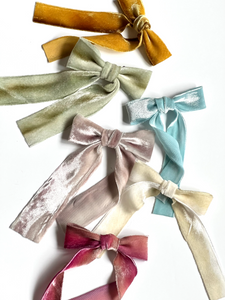 Le Petite Hand Dyed Silk Velvet Bow | 100% Silk Velvet | Bow Clip or Barrette | Luxury Designer Hair Piece | Made to Order-Hair Bow-Bardot Bow Gallery-Amber Gold-Alligator Clip-Bardot Bow Gallery