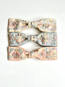 Embroidered Blair Bow | Embellished Ribbon from India | Large Statement Bow | Made to Order-Hair Accessories-Bardot Bow Gallery-Silver Blue-Medium Alligator Clip-Bardot Bow Gallery