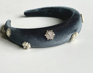 Snowflake Crystal Velour Knit Padded Headband | 90s Headband | Winter Holiday | Luxury Designer Headband | Made to Order-Headband-Bardot Bow Gallery-Bardot Bow Gallery