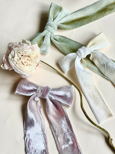 Le Petite Hand Dyed Silk Velvet Bow | 100% Silk Velvet | Multiple Colors | Bow Clip or Barrette | Luxury Designer Hair Accessories | Made to Order in USA-Hair Bow-Bardot Bow Gallery-Amber Gold-Alligator Clip-Bardot Bow Gallery